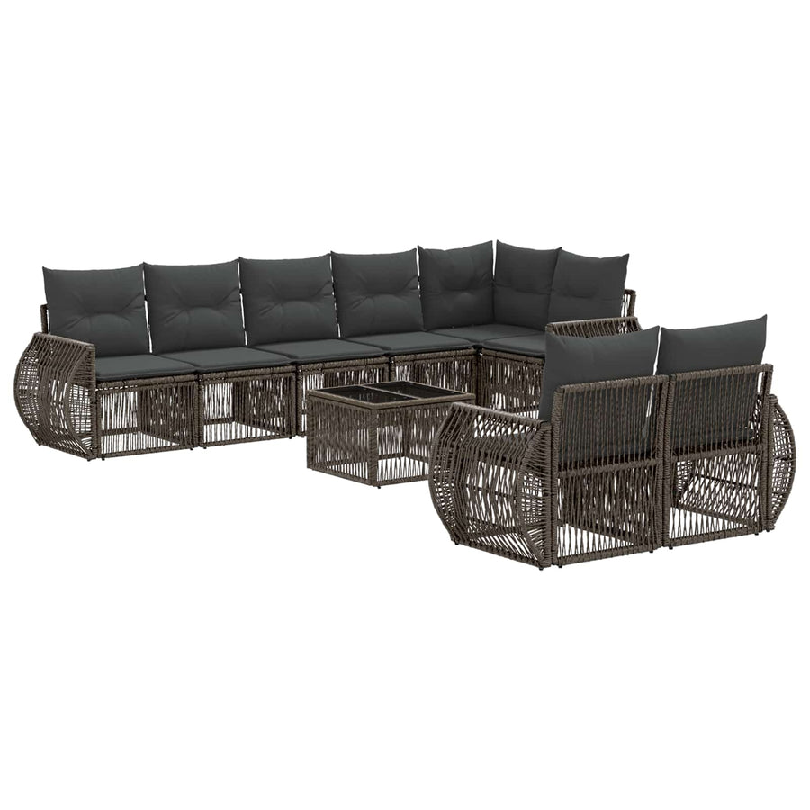 Tuinbankenset 9 pcs Grijs en Donkergrijs poly rattan