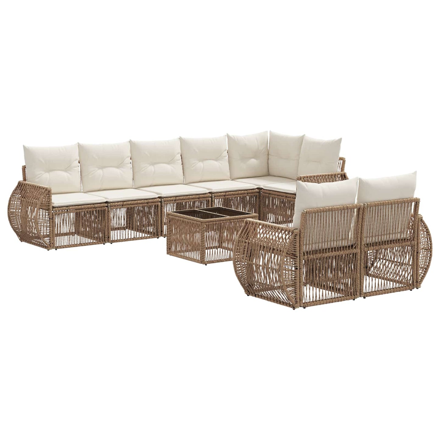 Tuinbankenset 9 pcs Beige en Crème Wit poly rattan