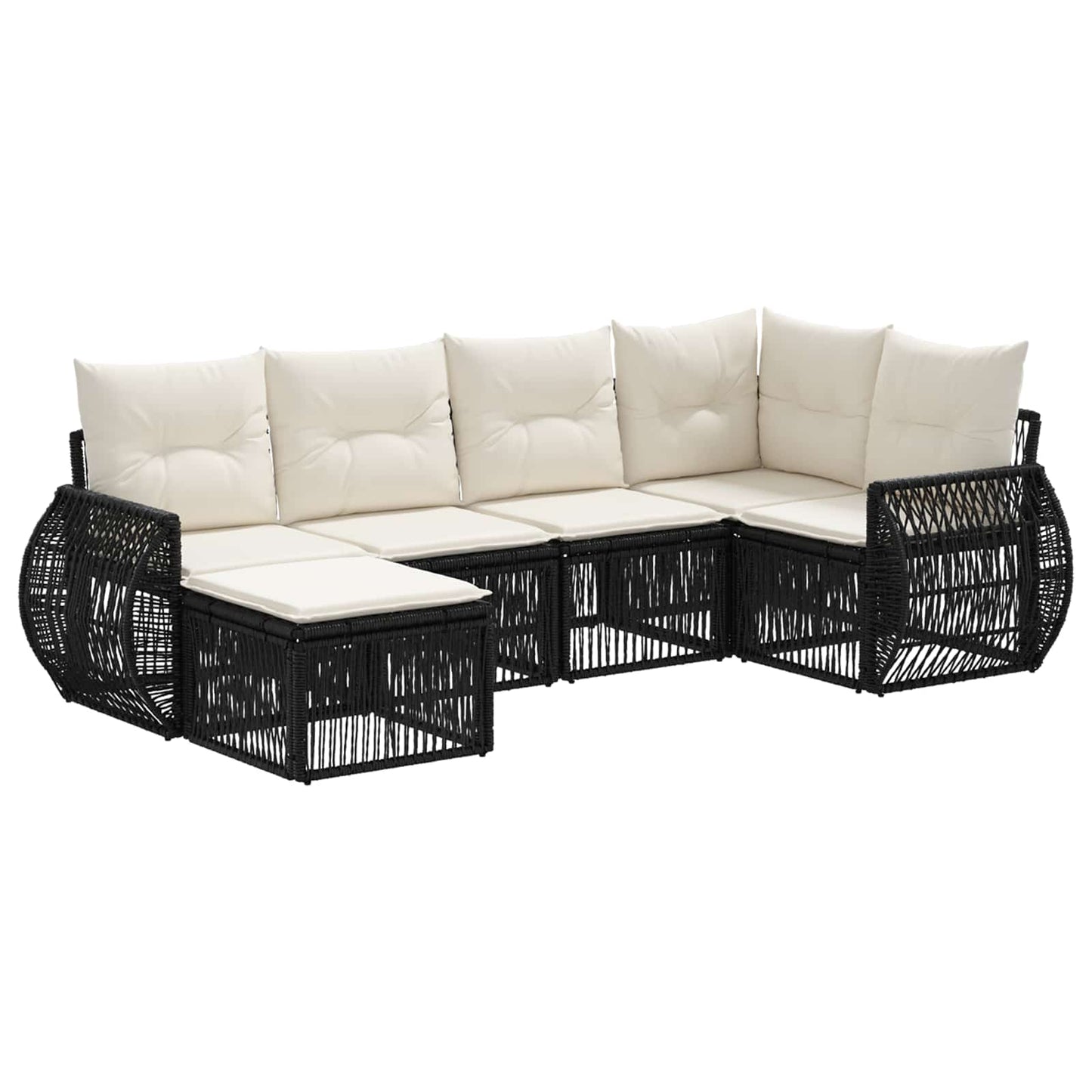 Tuinbankenset 6 pcs Zwart en Cream Wit poly rattan