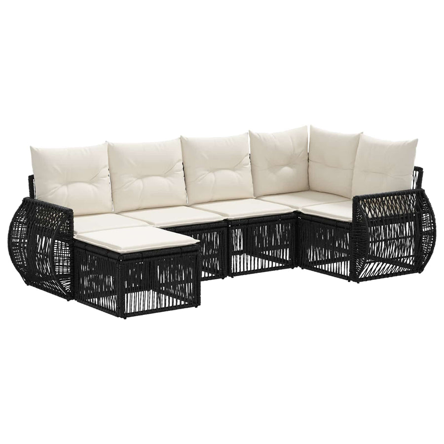 Tuinbankenset 6 pcs Zwart en Cream Wit poly rattan