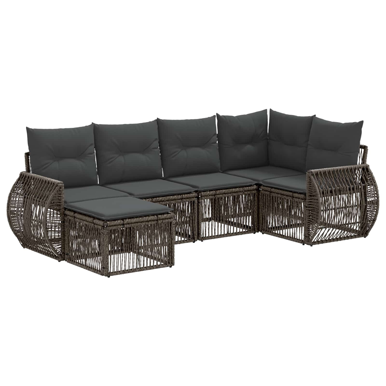 Tuinbankenset 6 pcs Grijs en Donkergrijs poly rattan