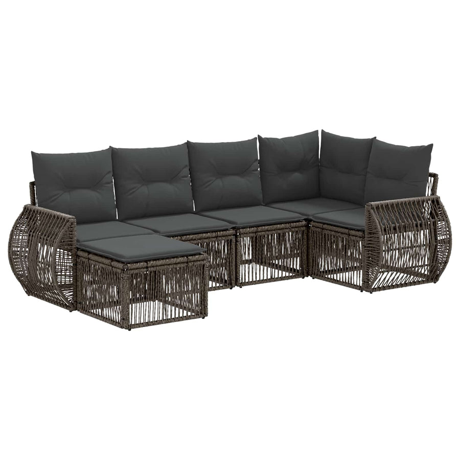 Tuinbankenset 6 pcs Grijs en Donkergrijs poly rattan