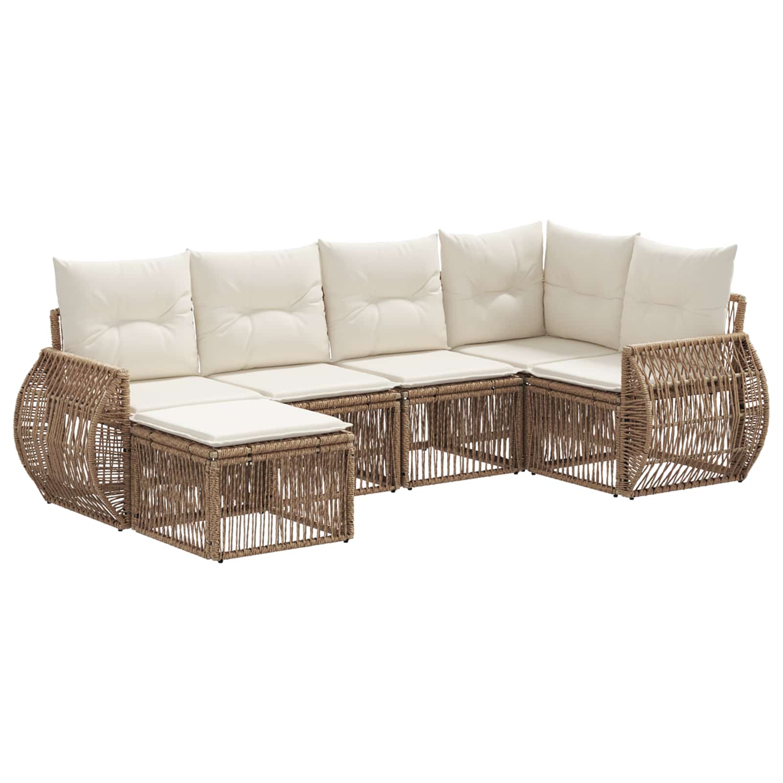 Tuinbankenset 6 pcs Beige en Crème Wit poly rattan