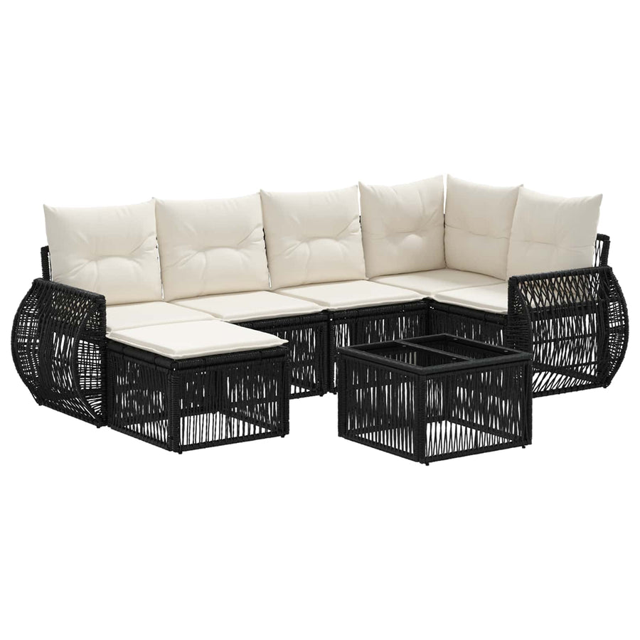 Tuinbankenset 7 pcs Zwart en Cream Wit poly rattan