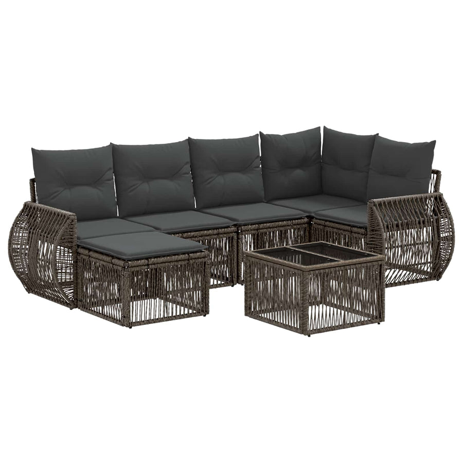 Tuinbankenset 7 pcs Grijs en Donkergrijs poly rattan
