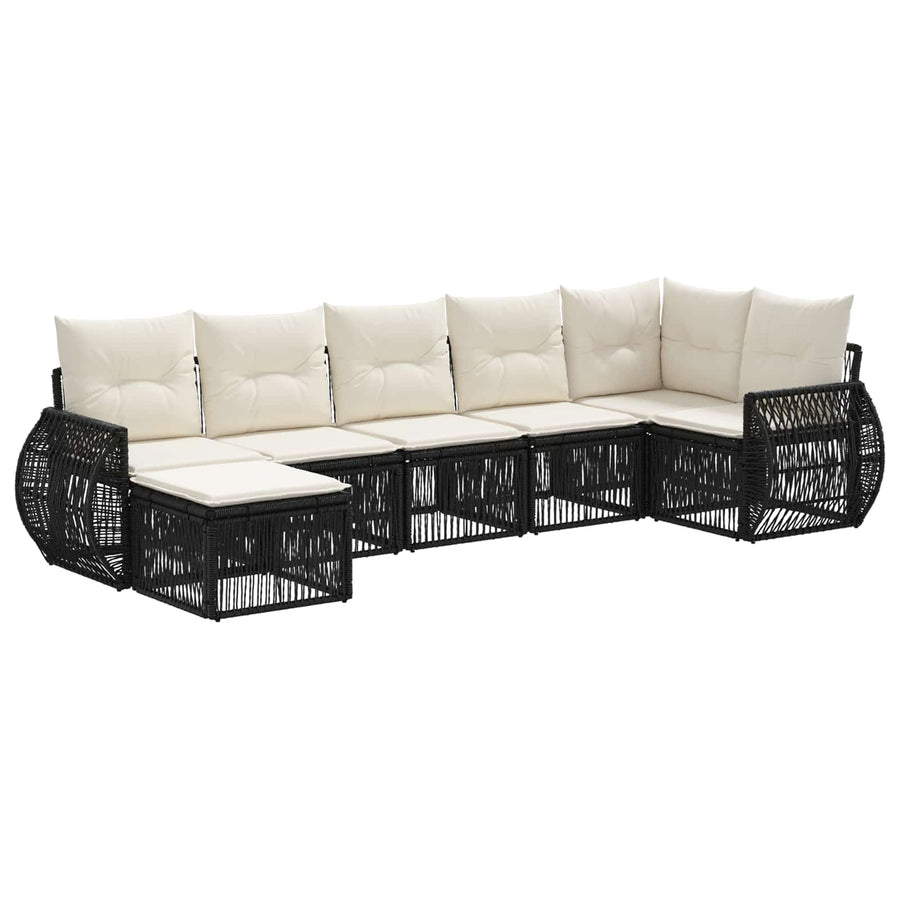 Tuinbankenset 7 pcs Zwart en Cream Wit poly rattan