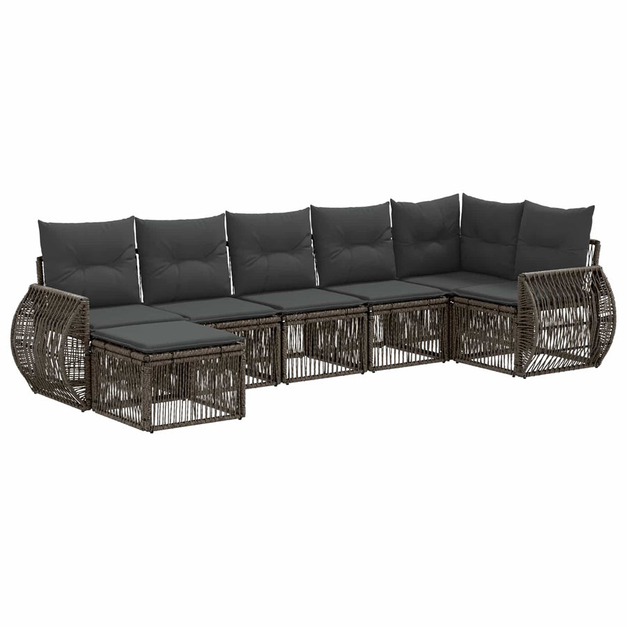 Tuinbankenset 7 pcs Grijs en Donkergrijs poly rattan