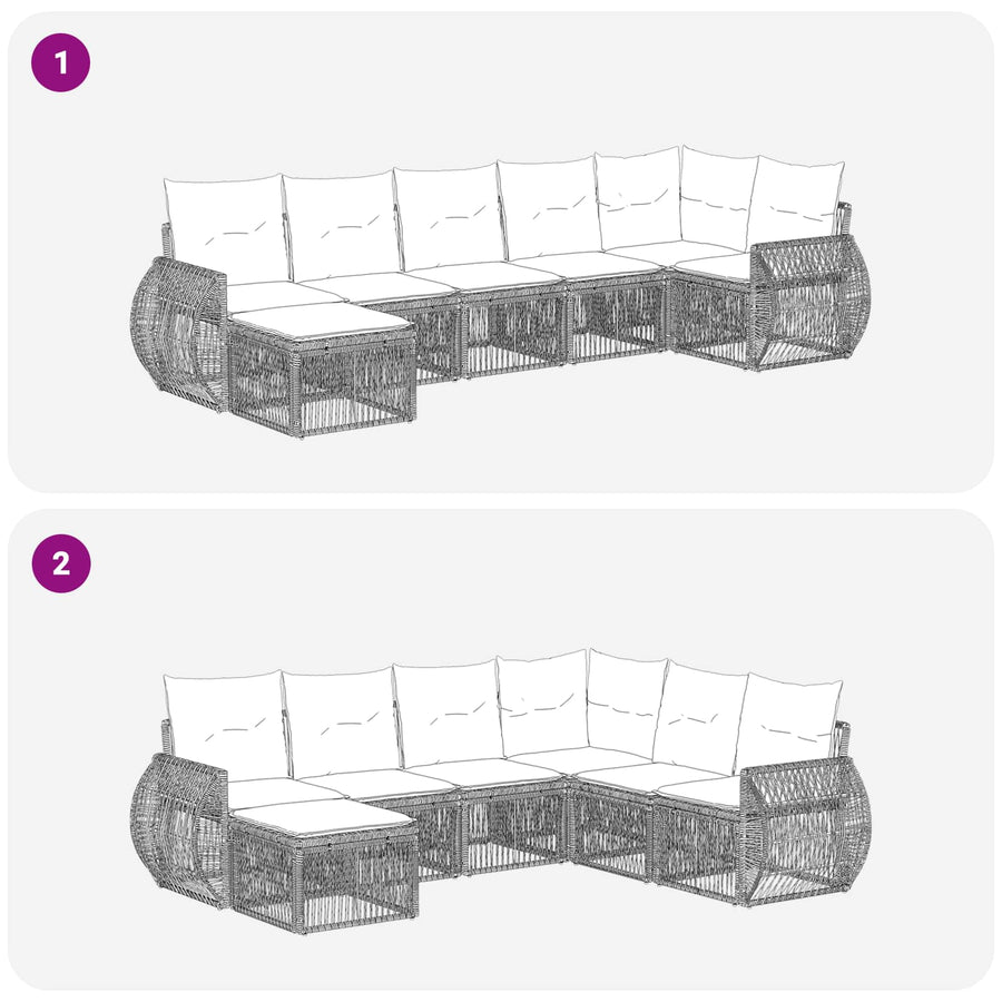 Tuinbankenset 7 pcs Grijs en Donkergrijs poly rattan