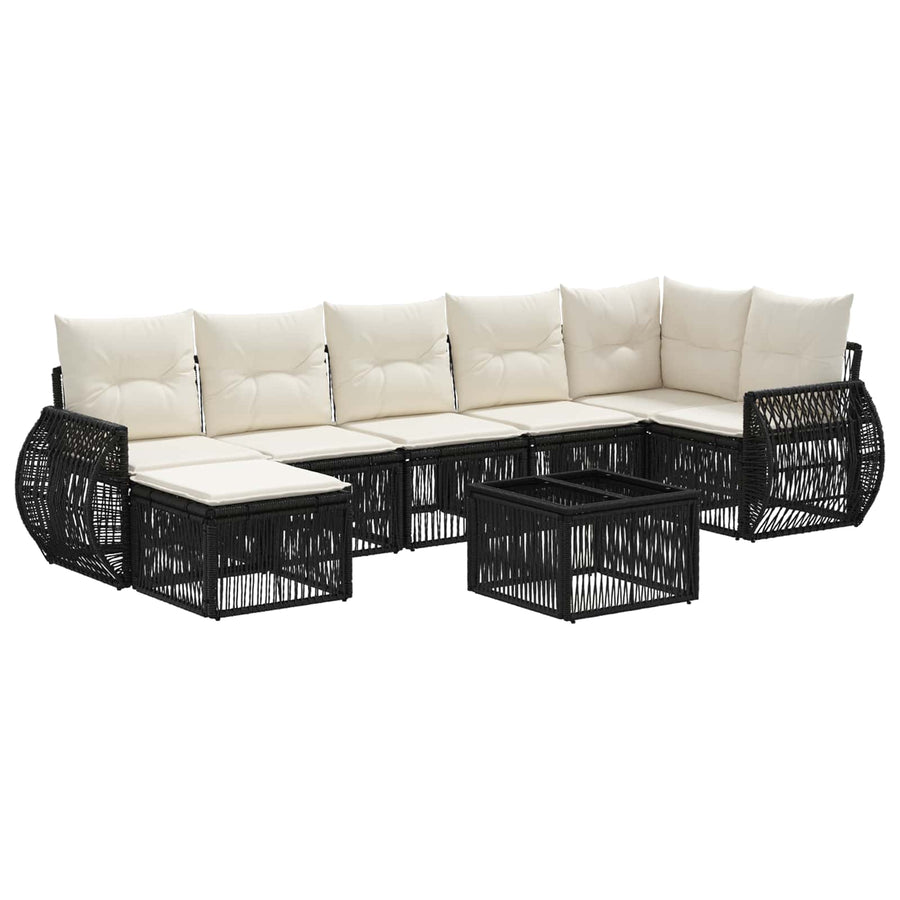 Tuinbankenset 8 pcs Zwart en Cream Wit poly rattan