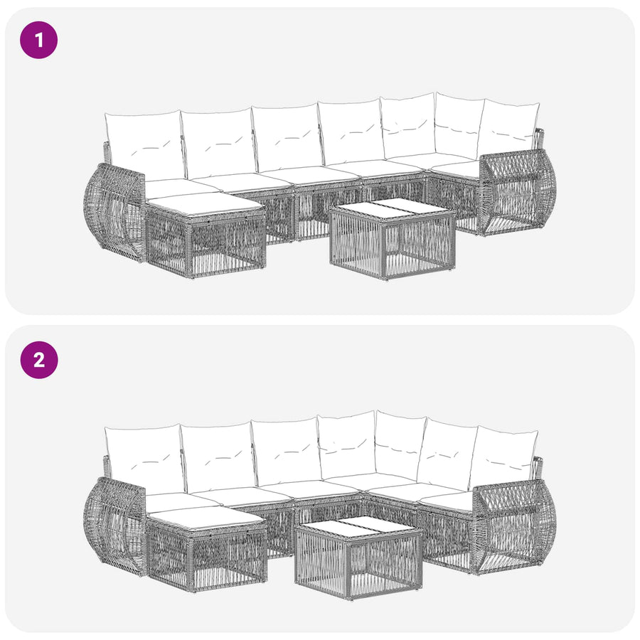 Tuinbankenset 8 pcs Grijs en Donkergrijs poly rattan