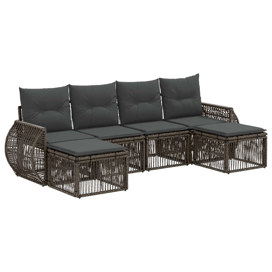 Tuinbankenset 6 pcs Grijs en Donkergrijs poly rattan