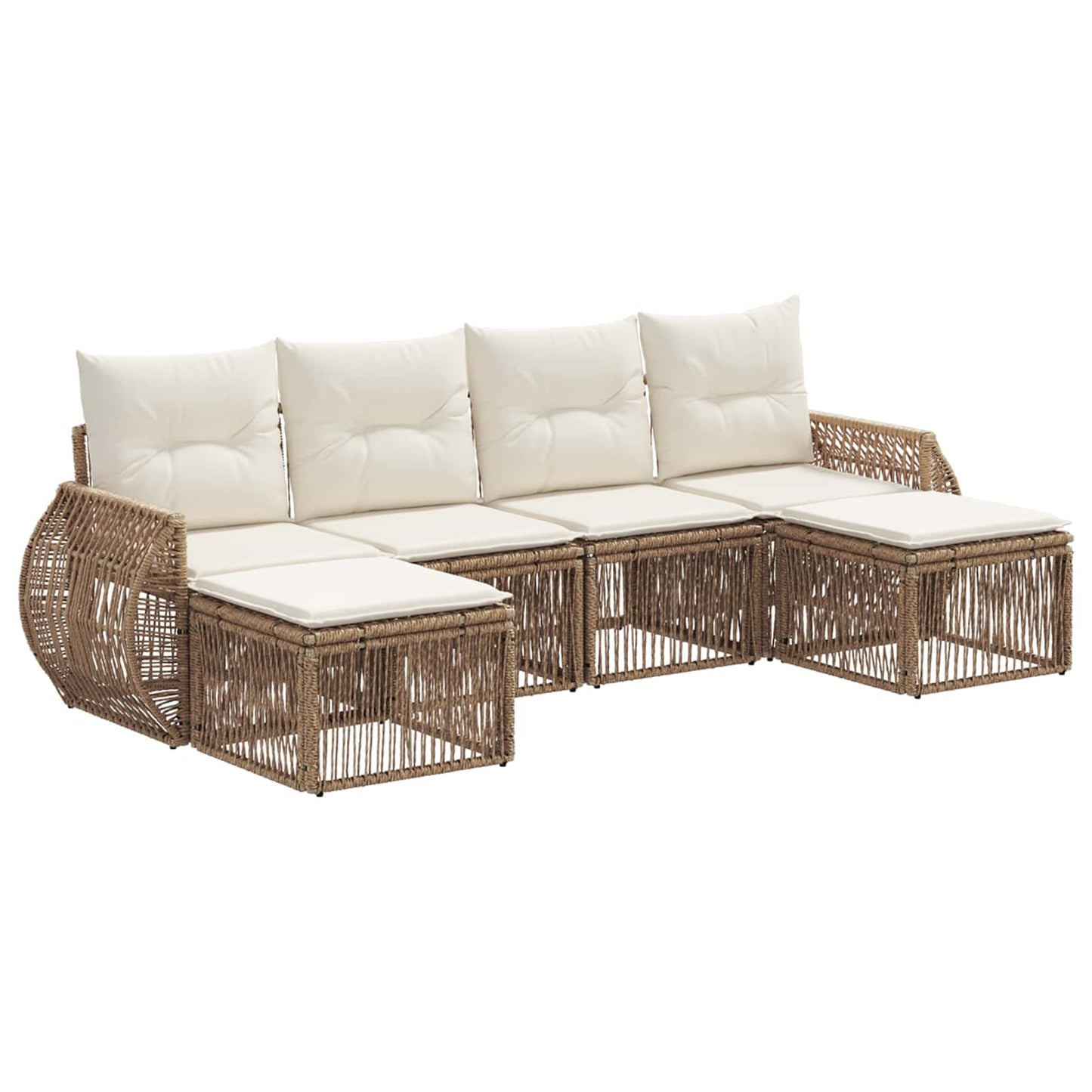 Tuinbankenset 6 pcs Beige en Crème Wit poly rattan