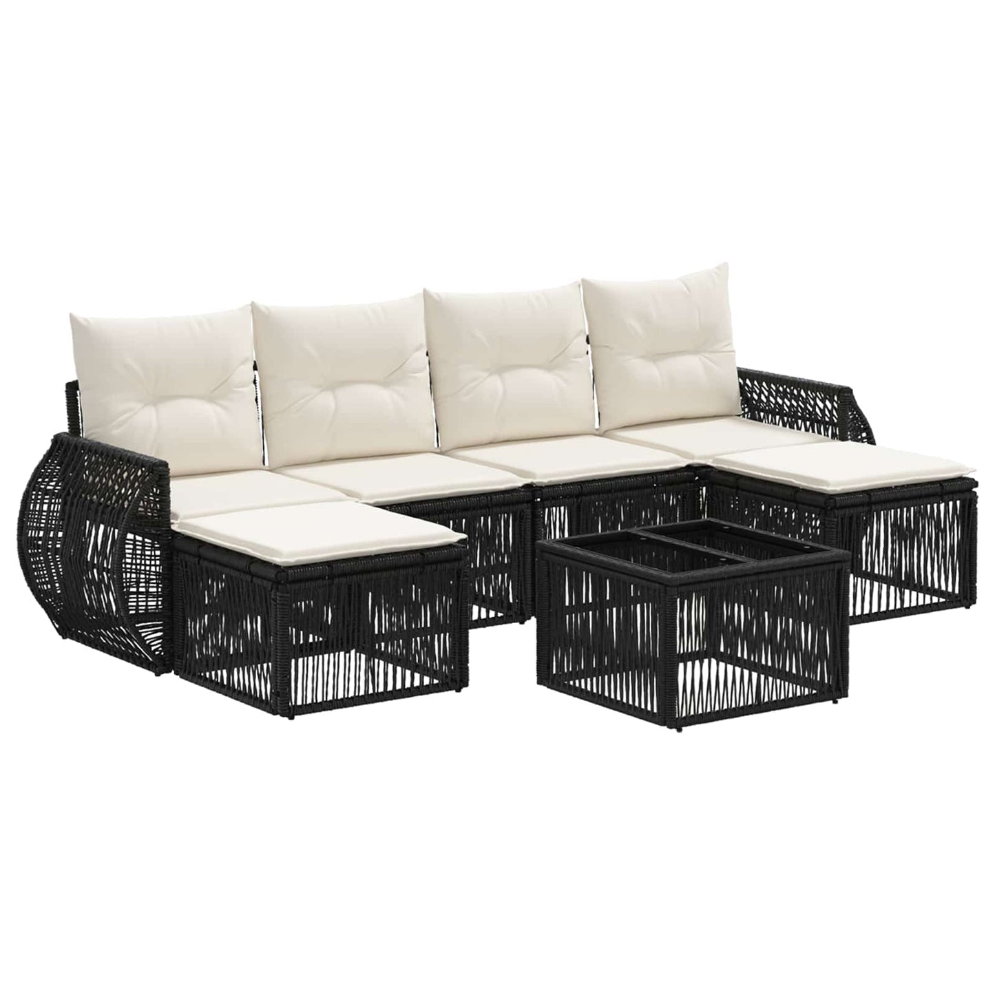Tuinbankenset 7 pcs Zwart en Cream Wit poly rattan
