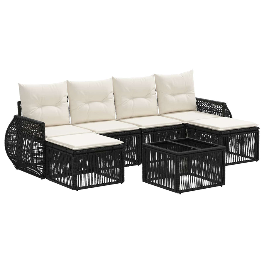 Tuinbankenset 7 pcs Zwart en Cream Wit poly rattan