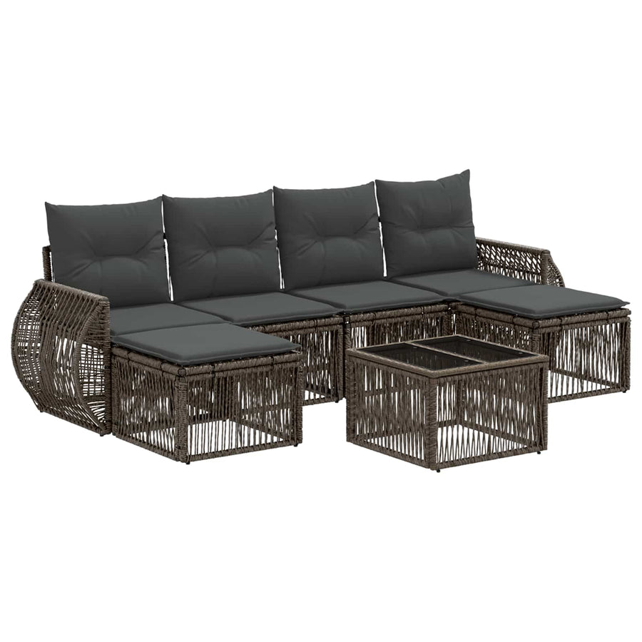 Tuinbankenset 7 pcs Grijs en Donkergrijs poly rattan