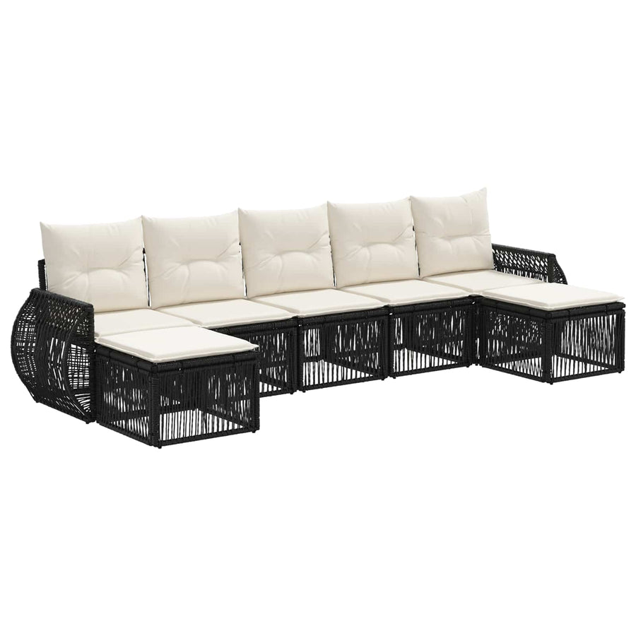 Tuinbankenset 7 pcs Zwart en Cream Wit poly rattan
