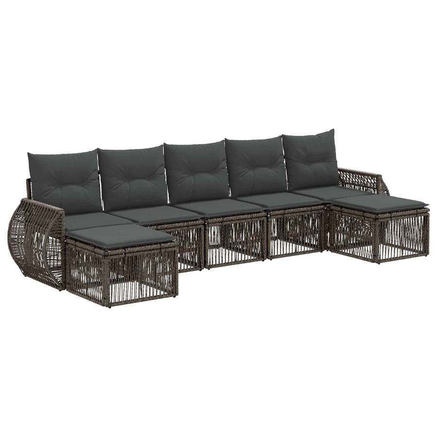 Tuinbankenset 7 pcs Grijs en Donkergrijs poly rattan