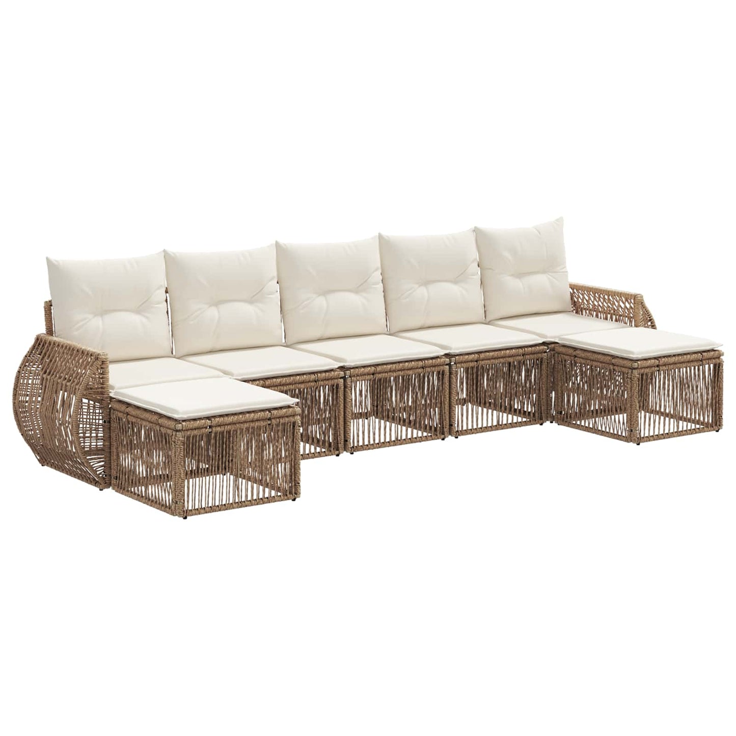 Tuinbankenset 7 pcs Beige en Crème Wit poly rattan