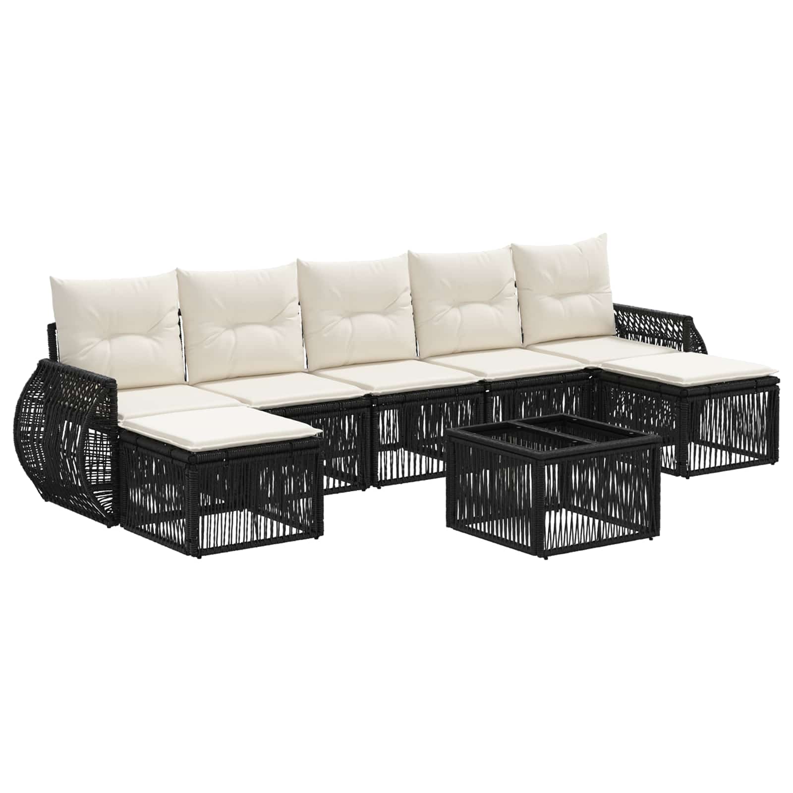Tuinbankenset 8 pcs Zwart en Cream Wit poly rattan