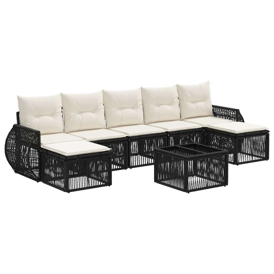 Tuinbankenset 8 pcs Zwart en Cream Wit poly rattan
