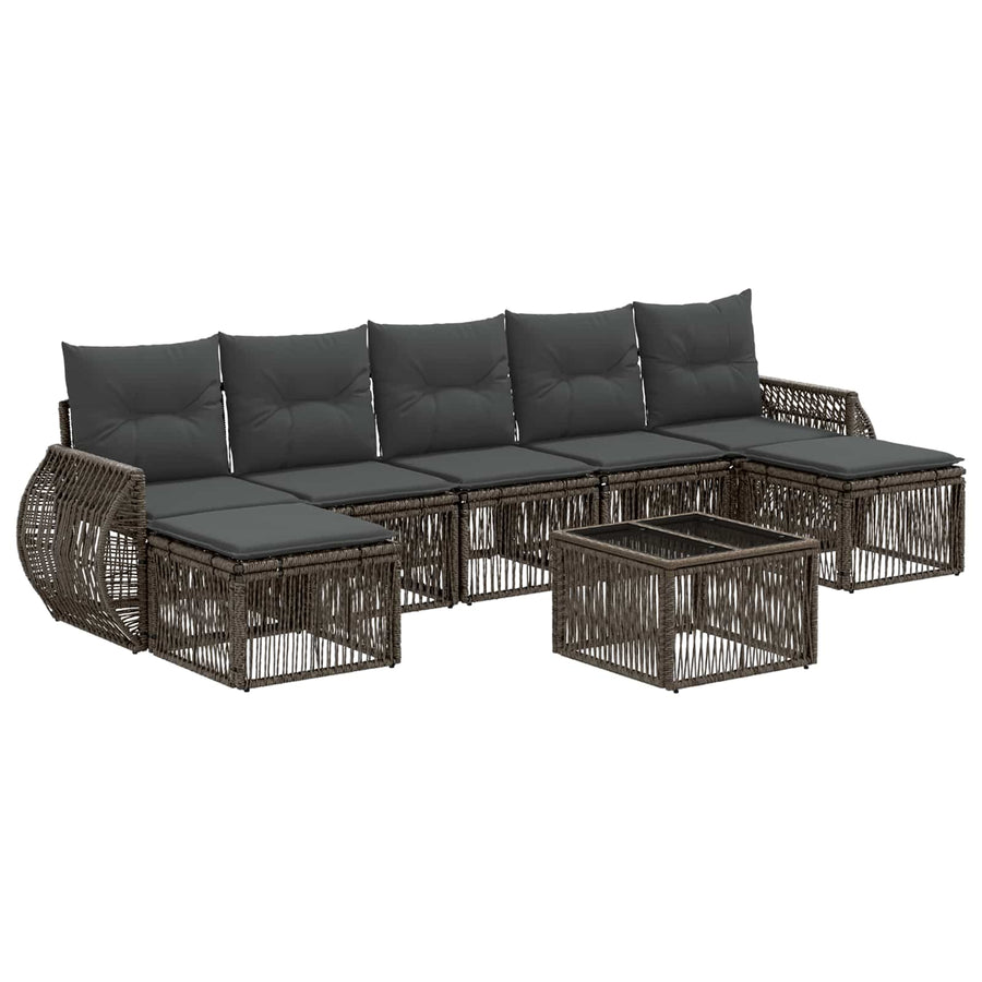 Tuinbankenset 8 pcs Grijs en Donkergrijs poly rattan