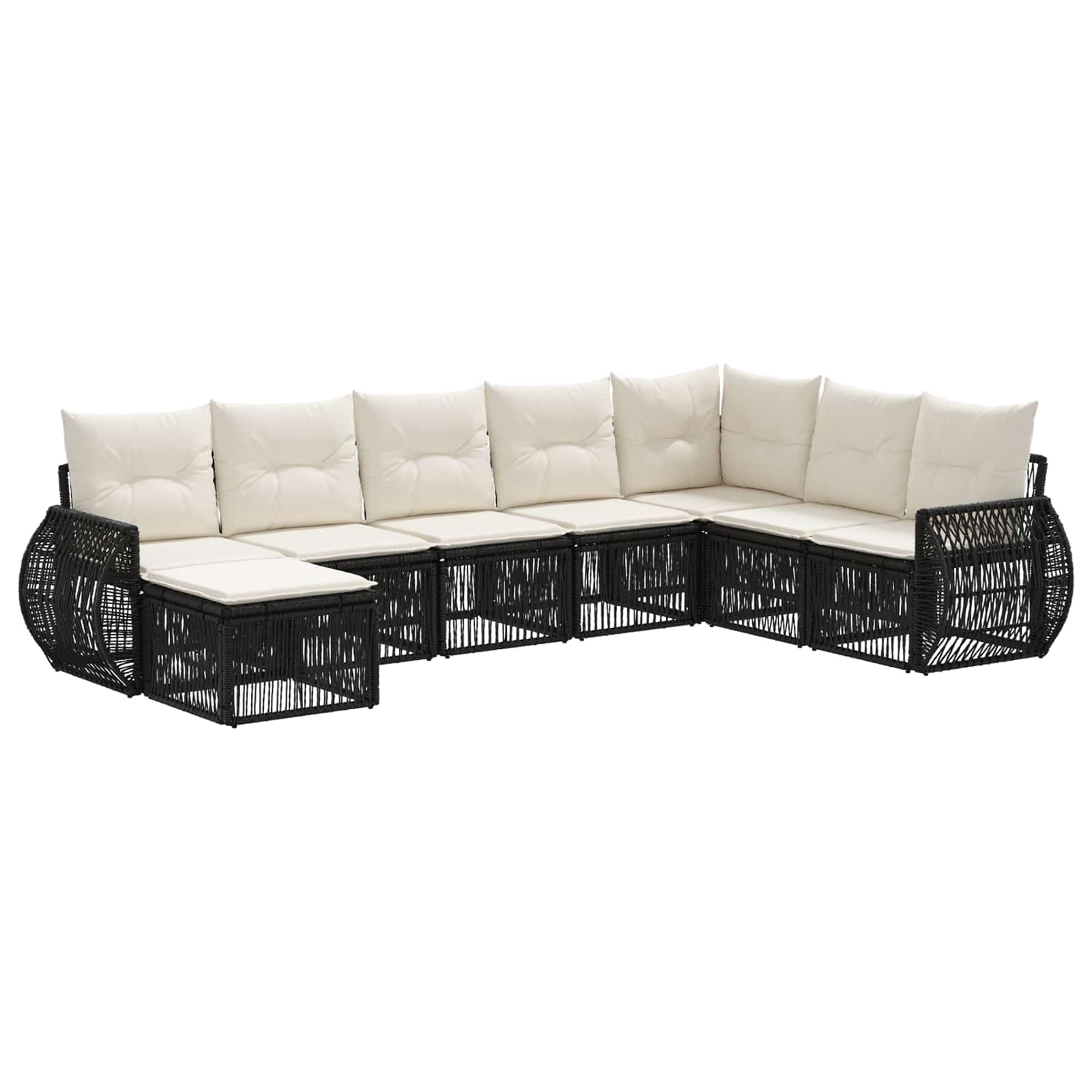 Tuinbankenset 8 pcs Zwart en Cream Wit poly rattan