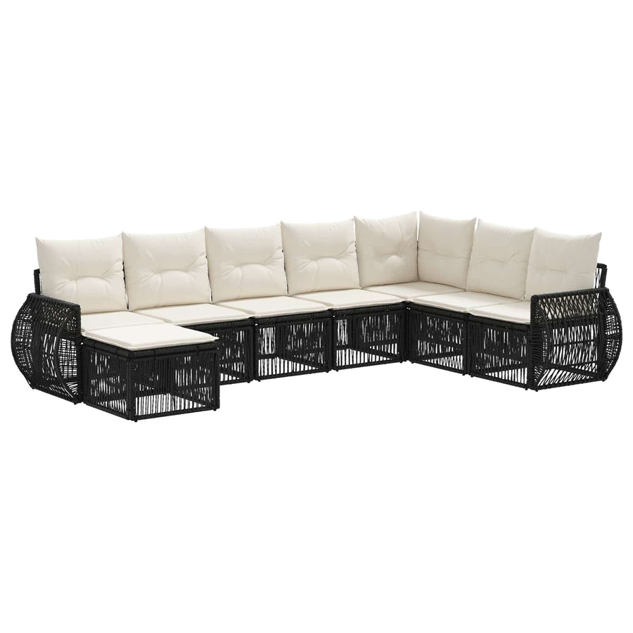 Tuinbankenset 8 pcs Zwart en Cream Wit poly rattan