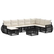 Tuinbankenset poly rattan zwart cream wit 9-delig