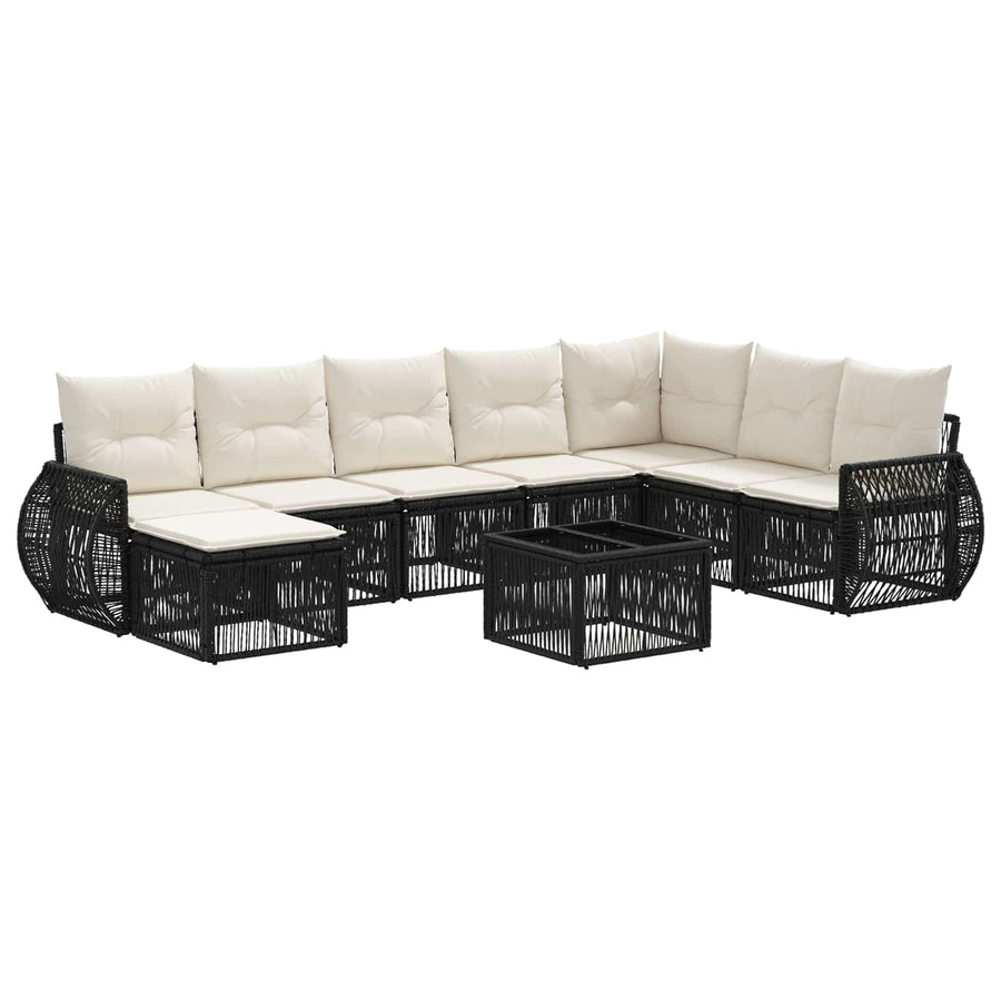 Tuinbankenset 9 pcs Zwart en Cream Wit poly rattan