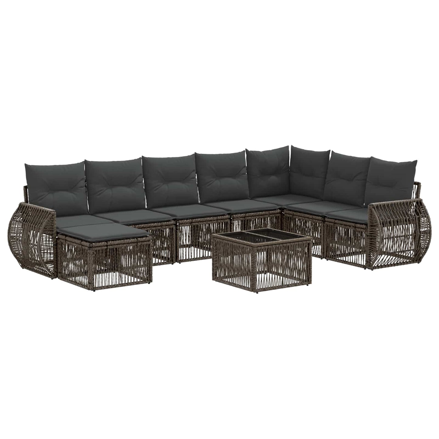 Tuinbankenset 9 pcs Grijs en Donkergrijs poly rattan