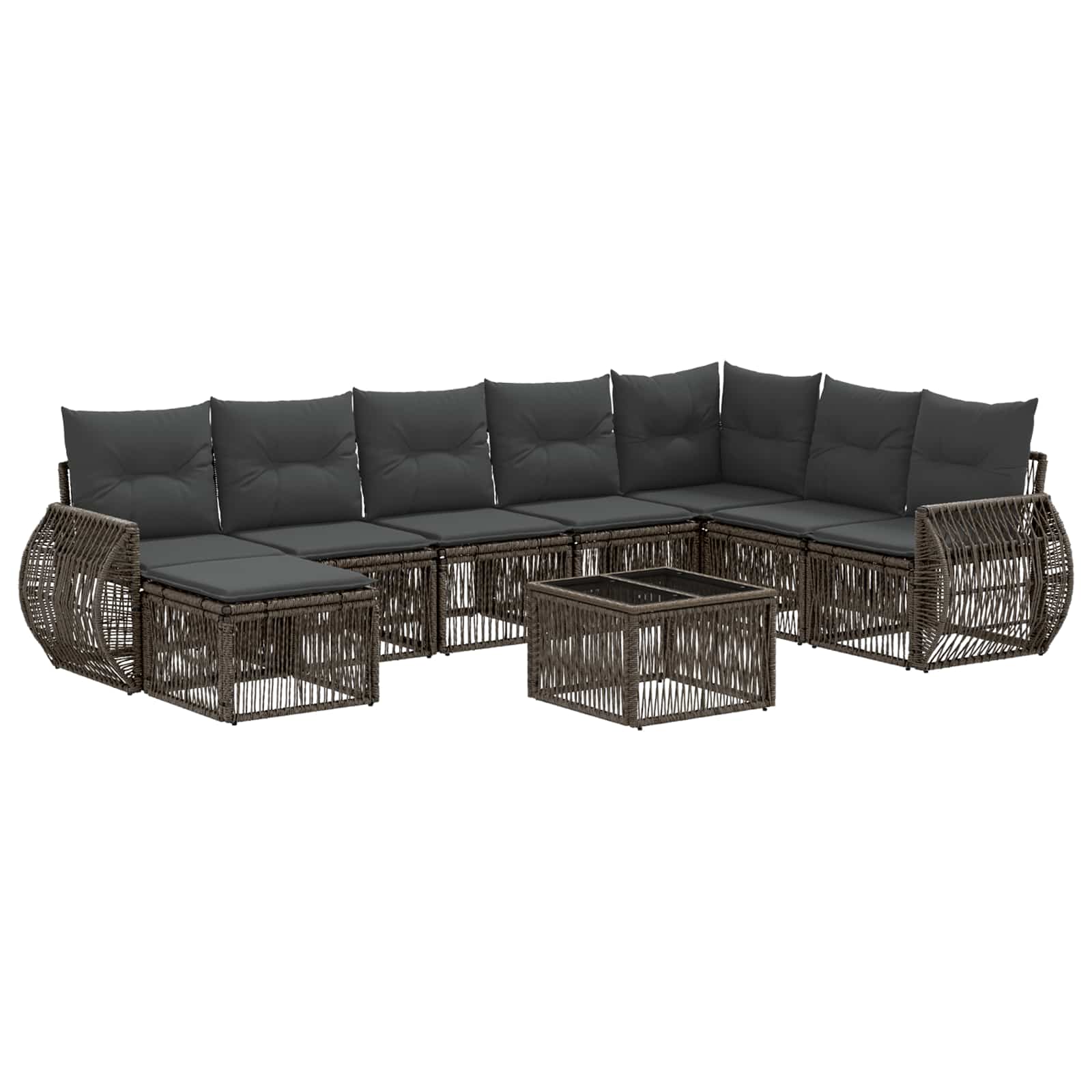 Tuinbankenset 9 pcs Grijs en Donkergrijs poly rattan