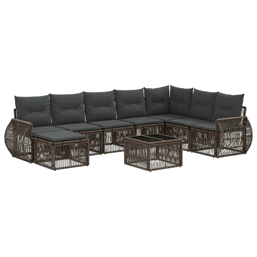 Tuinbankenset 9 pcs Grijs en Donkergrijs poly rattan