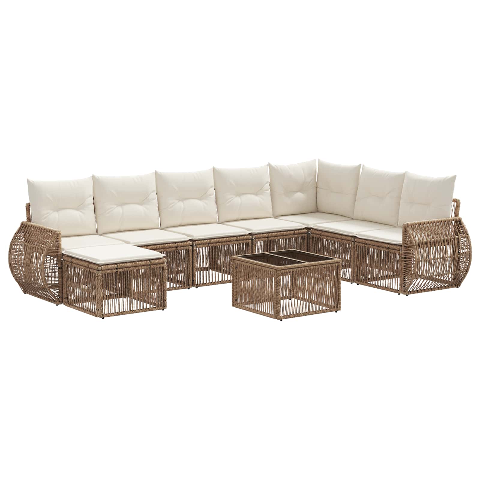 Tuinbankenset 9 pcs Beige en Crème Wit poly rattan