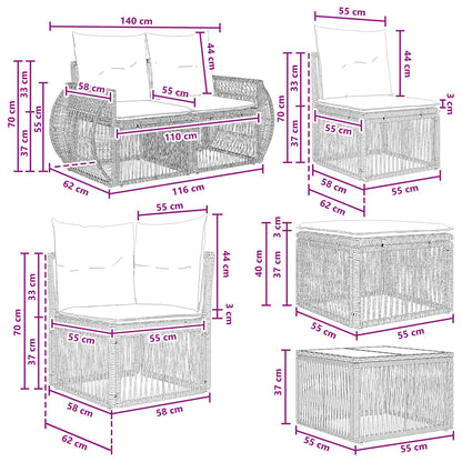 Tuinbankenset 9 pcs Beige en Crème Wit poly rattan