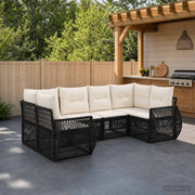 Tuinbankenset 6-persoons poly rattan zwart cream