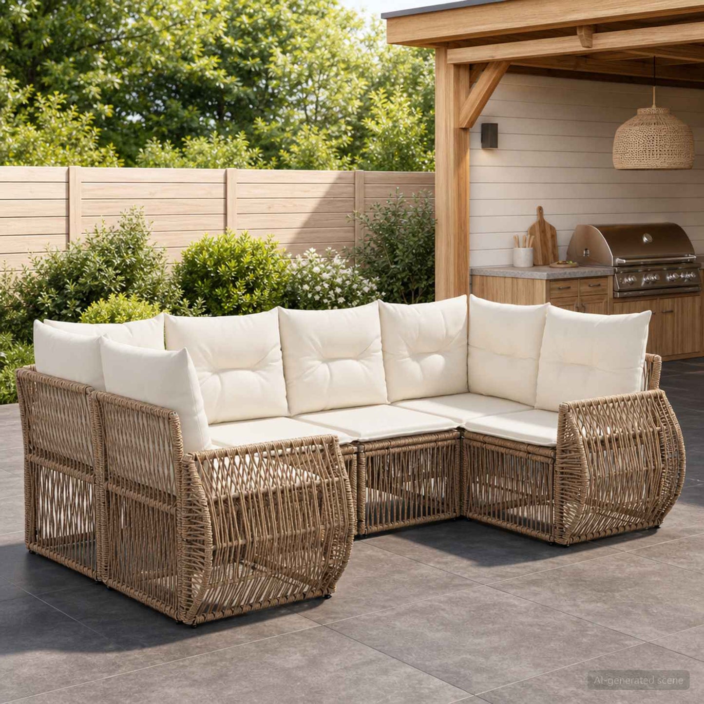 Tuinbankenset 6 st 6-Aantal zitplaatsen Beige en Crème Wit