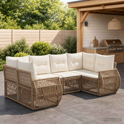 Tuinbankenset 6 st 6-Aantal zitplaatsen Beige en Crème Wit