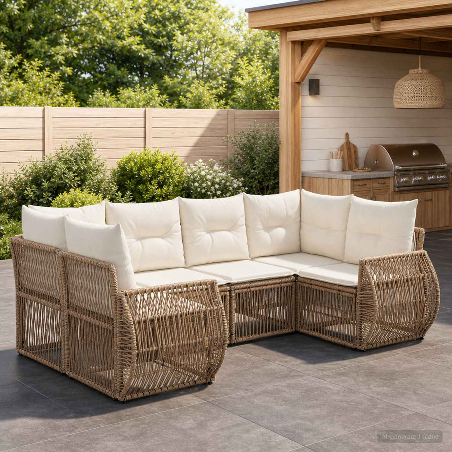 Tuinbankenset 6 st 6-Aantal zitplaatsen Beige en Crème Wit