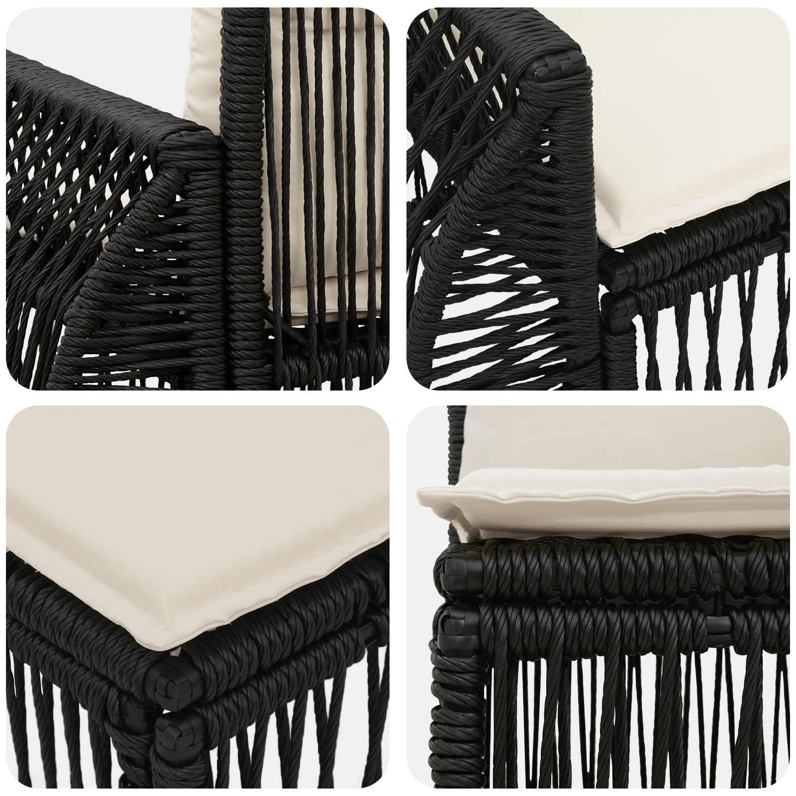 Tuinbankenset 9 pcs Zwart en Cream Wit poly rattan