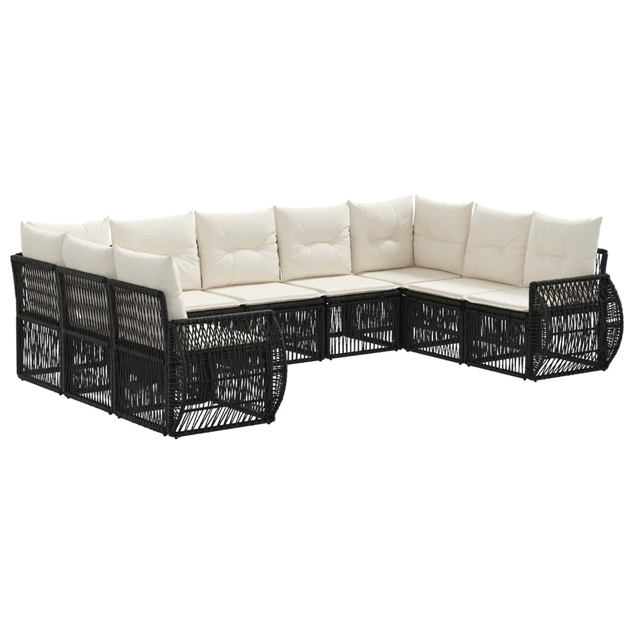 Tuinbankenset 9 pcs Zwart en Cream Wit poly rattan