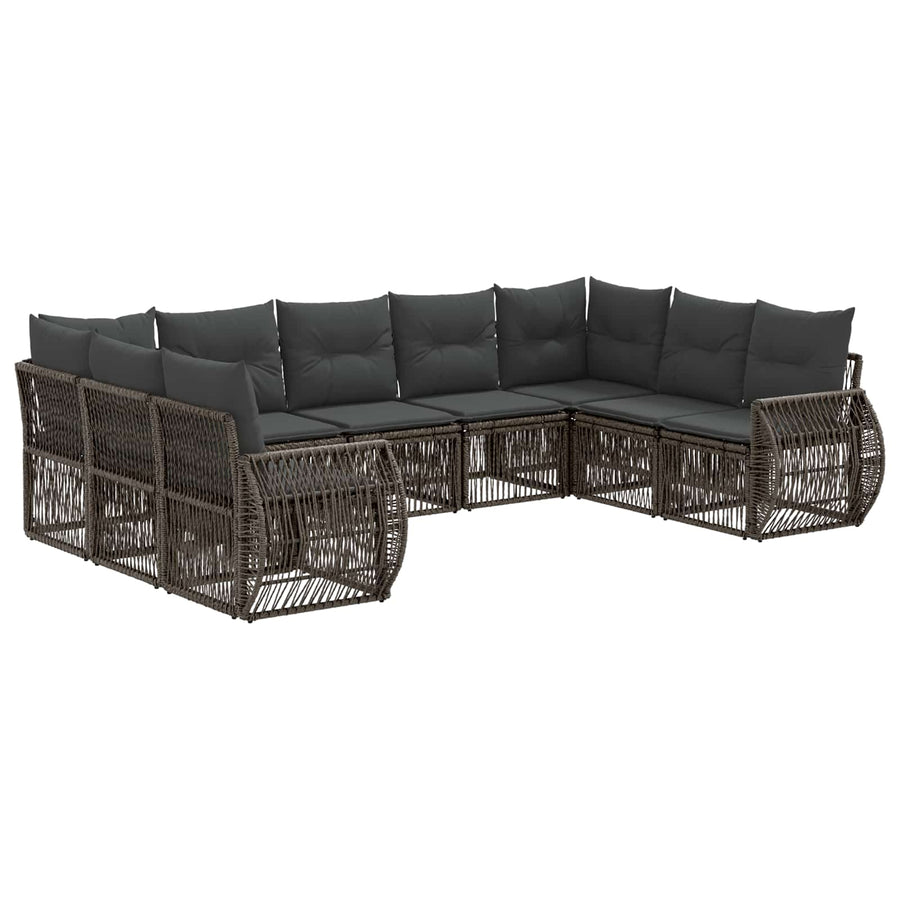 Tuinbankenset 9 pcs Grijs en Donkergrijs poly rattan