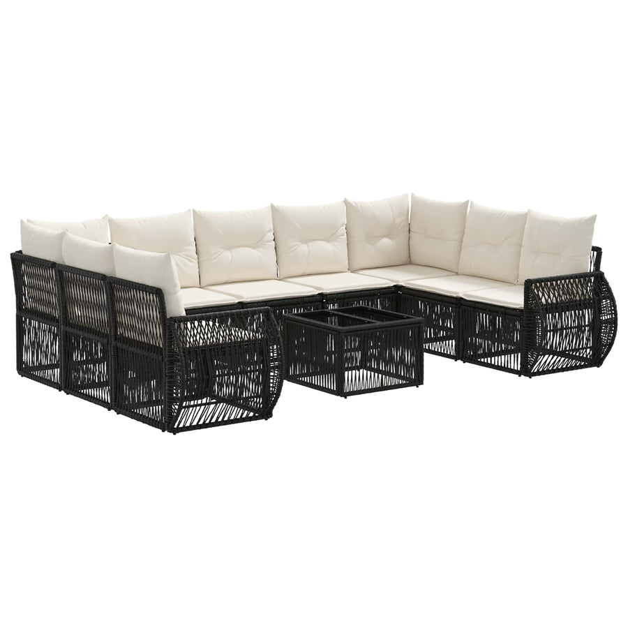 Tuinbankenset 10 pcs Zwart en Cream Wit poly rattan