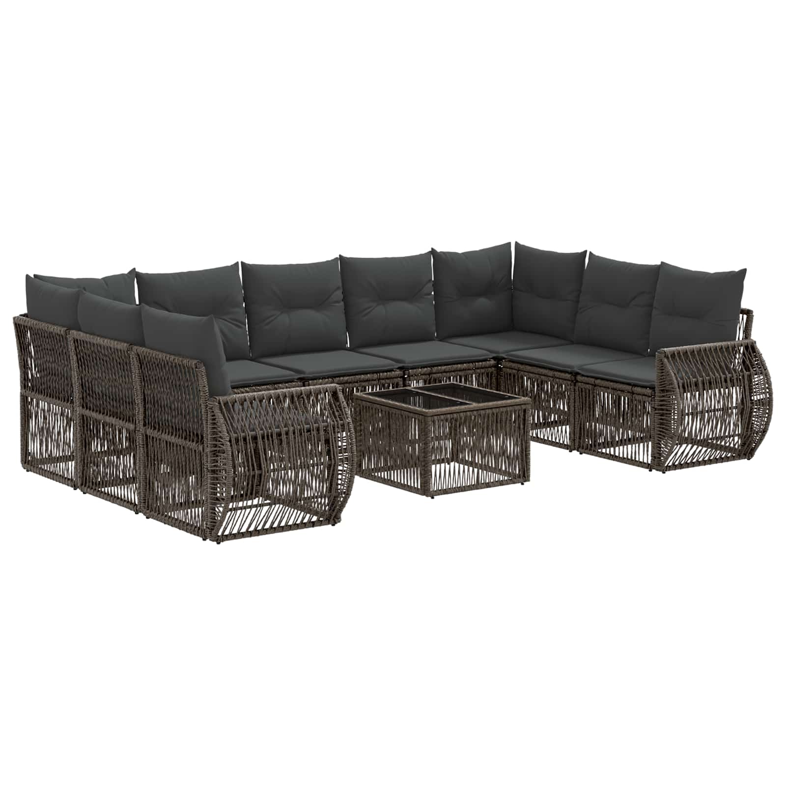 Tuinbankenset 10 pcs Grijs en Donkergrijs poly rattan
