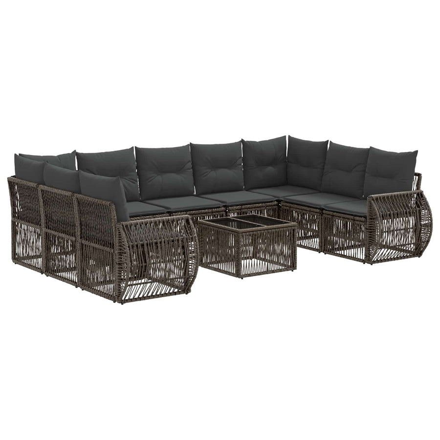 Tuinbankenset 10 pcs Grijs en Donkergrijs poly rattan