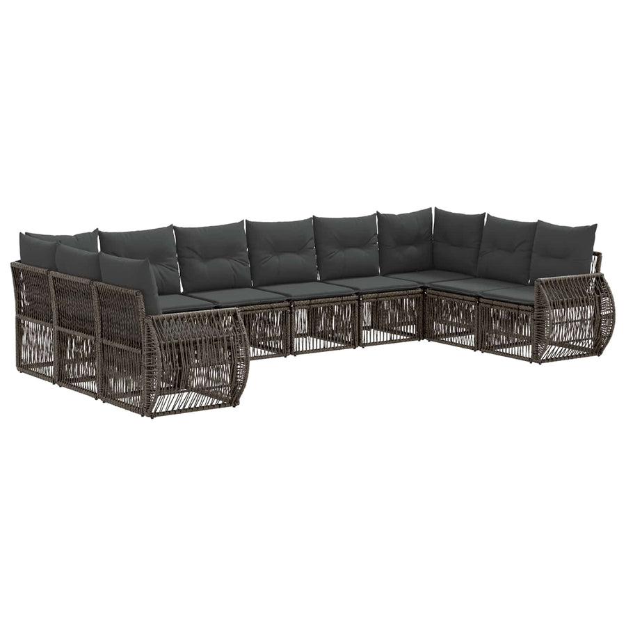 Tuinbankenset 10 pcs Grijs en Donkergrijs poly rattan