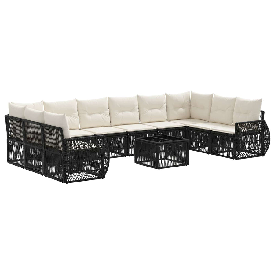 Tuinbankenset 11 pcs Zwart en Cream Wit poly rattan