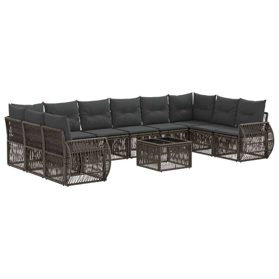 Tuinbankenset 11 pcs Grijs en Donkergrijs poly rattan