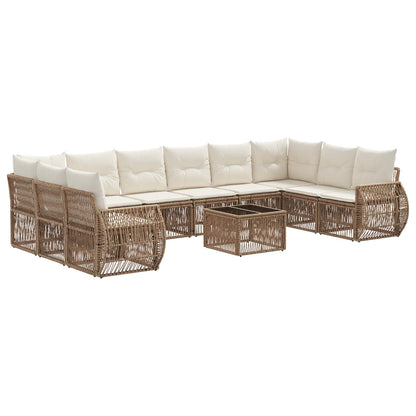 Tuinbankenset 11 pcs Beige en Crème Wit poly rattan