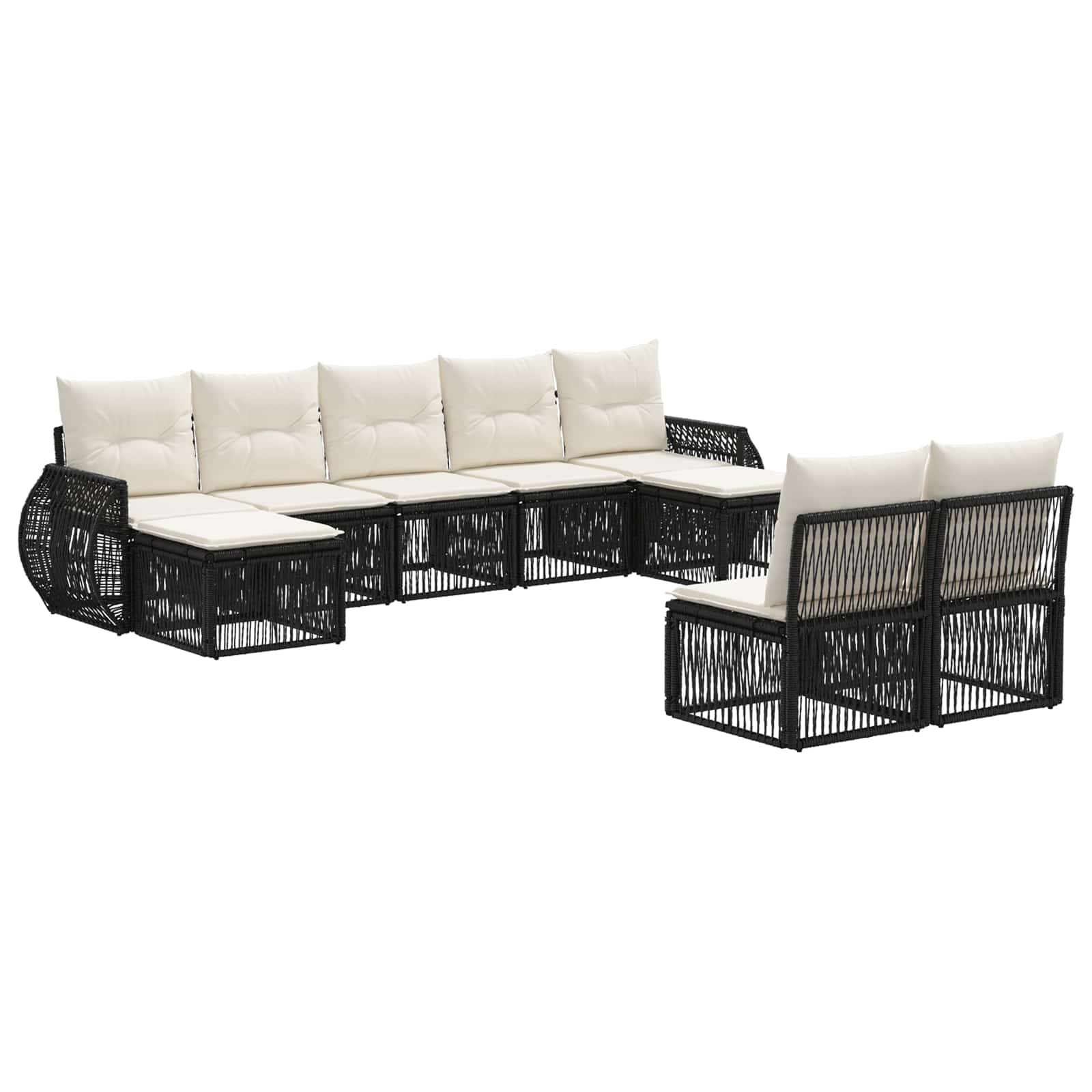 Tuinbankenset 9 pcs Zwart en Cream Wit poly rattan