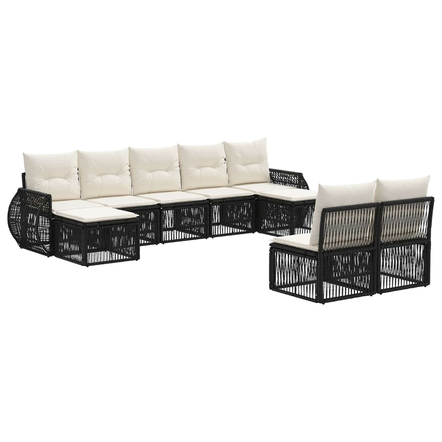 Tuinbankenset 9 pcs Zwart en Cream Wit poly rattan